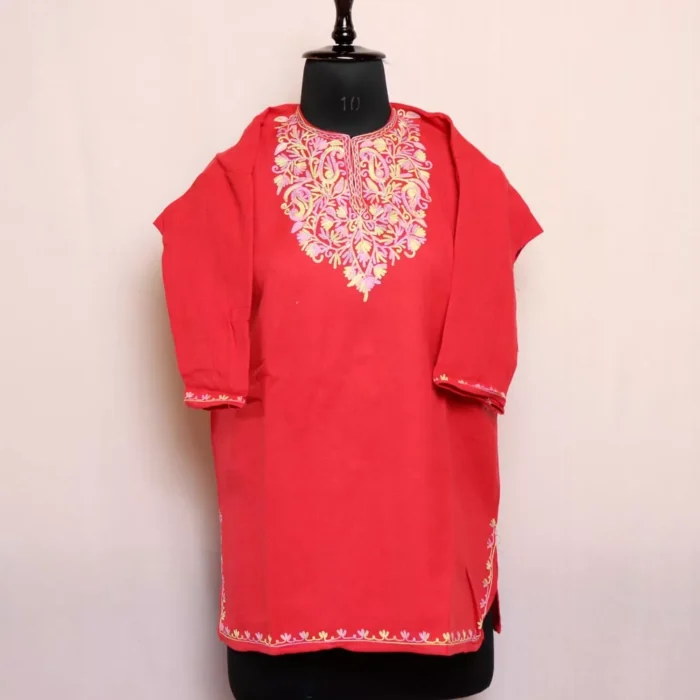 Khatoon Kashmiri Pink Girls Pheran With Aari Crafted for Winter Wear (L30)