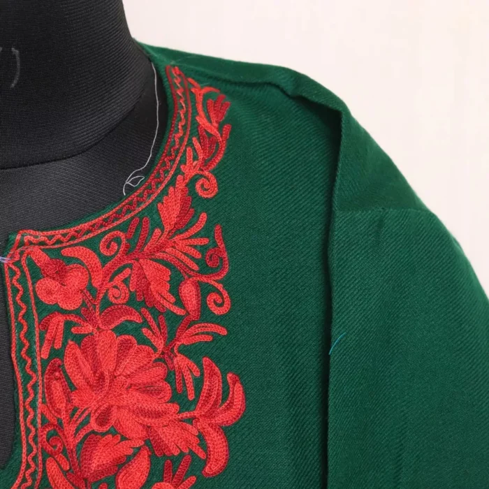 Dark Green Kashmiri Gulistan Girls Pheran With Aari Embroidery (L30, 7-8Y) - Image 3