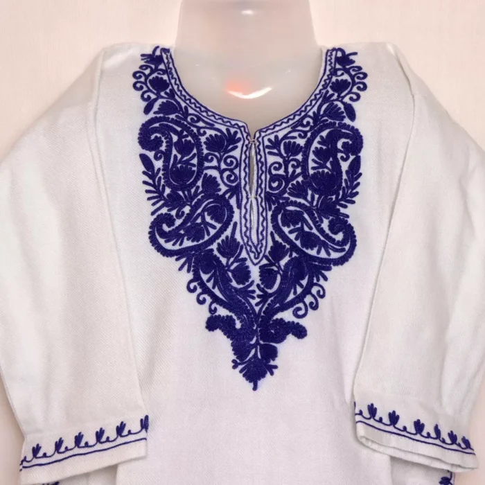 White Janoon Kashmiri Girls Pheran With Badam Aari Embroidery ( 4-5 Y ) - Image 2