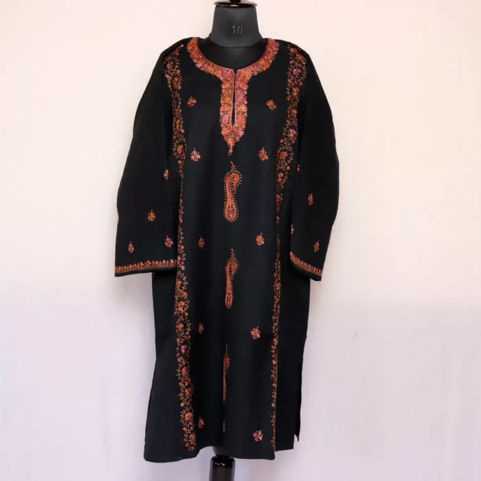 Sheeraz Black Pheran - Pure Wool With Kashmiri Sozni Needle Work - Image 2