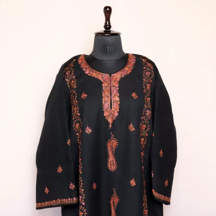 Sheeraz Black Pheran - Pure Wool With Kashmiri Sozni Needle Work