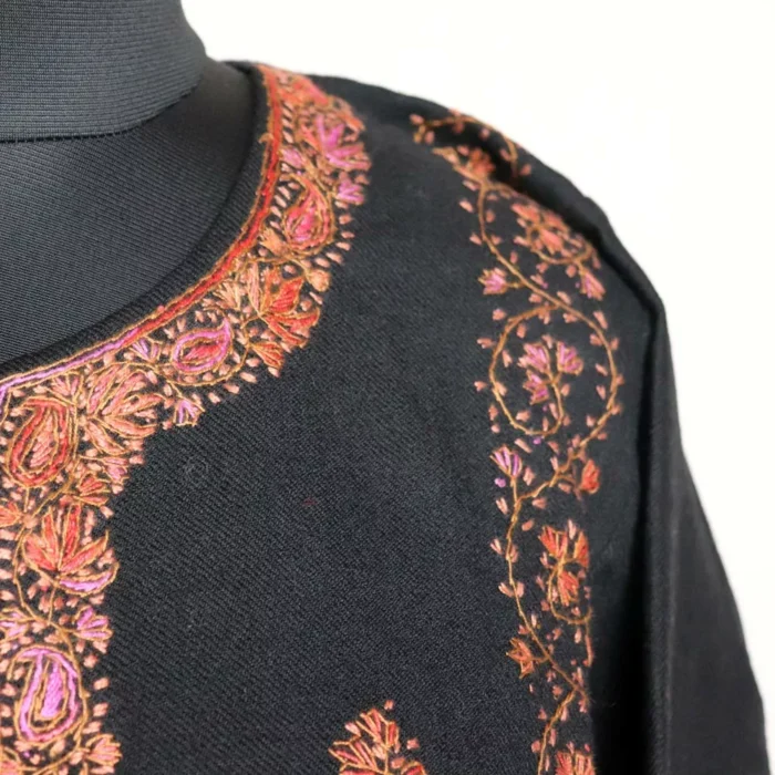 Sheeraz Black Pheran - Pure Wool With Kashmiri Sozni Needle Work - Image 3