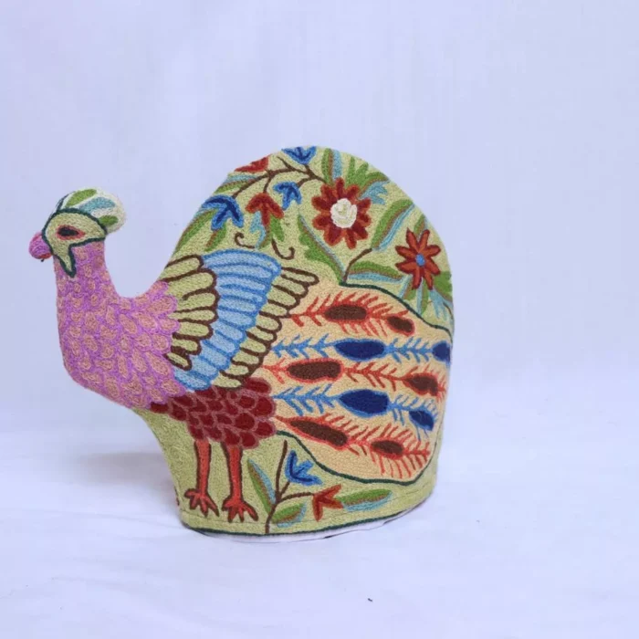 Peacock Kashmiri Tea Cozy Cover | Quilted | Handmade Chainstitch