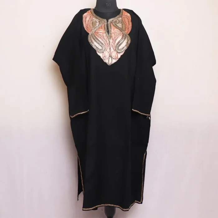 Pashnoor Black Kashmiri Tilla Embroidered Raffal Pheran