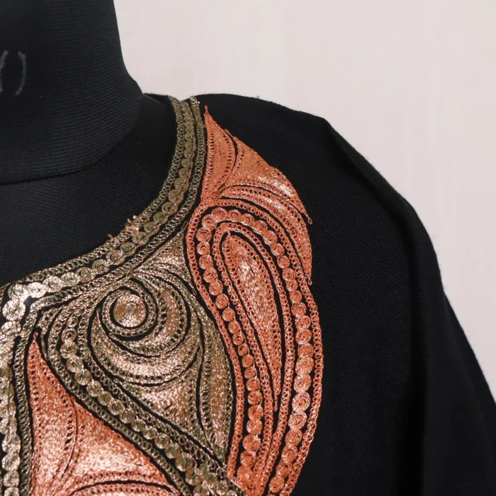 Pashnoor Black Kashmiri Tilla Embroidered Raffal Pheran - Image 3