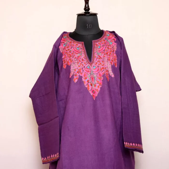 Voilet Paper Mache Sozni Pheran for Women | Latest Pure Wool Phiran