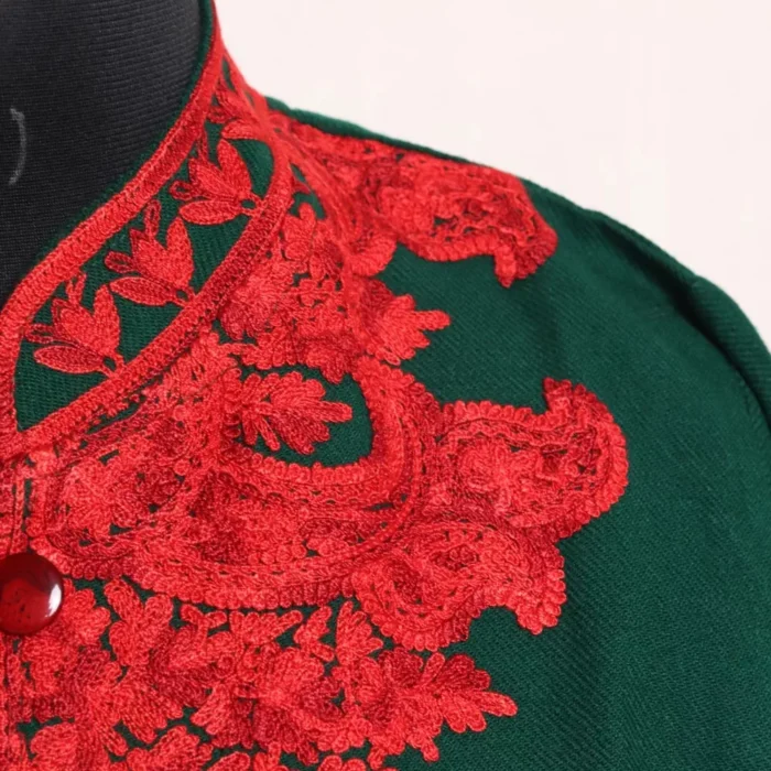 Sabzar Green Kashmiri Cashmilon Coat with Aari Work - Image 3