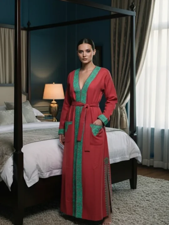 Unique Bathrobe/Dressing Woolen Gown for Women with Ari Embroidery