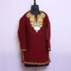 Maroon  Woolen Poshbagh Kashmiri Short Kurta for Winter With Aari Crafted (37/31)-Cashmere Royale