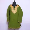 Oliva Green Woolen Chinar Kashmiri Short Kurta for Winter With Aari Crafted (46/31.5)-Cashmere Royale