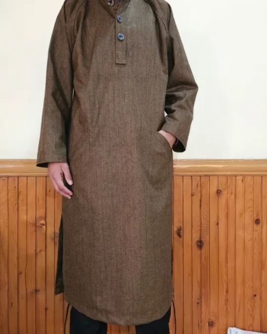 Brown Tweed Pheran Coat for Gents - Warm and Stylish