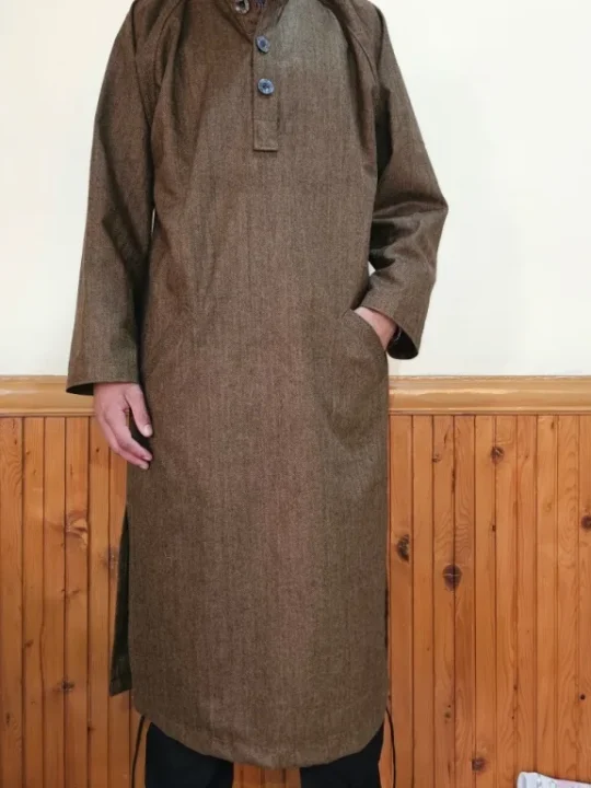Brown Tweed Pheran Coat for Gents - Warm and Stylish