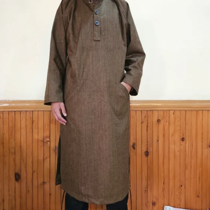 Brown Tweed Pheran Coat for Gents - Warm and Stylish