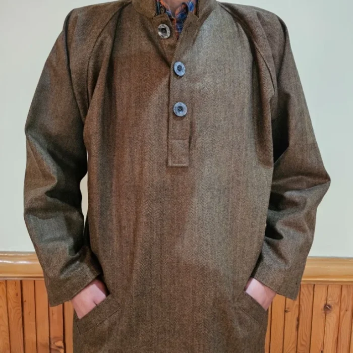 Brown Tweed Pheran Coat for Gents - Warm and Stylish - Image 2