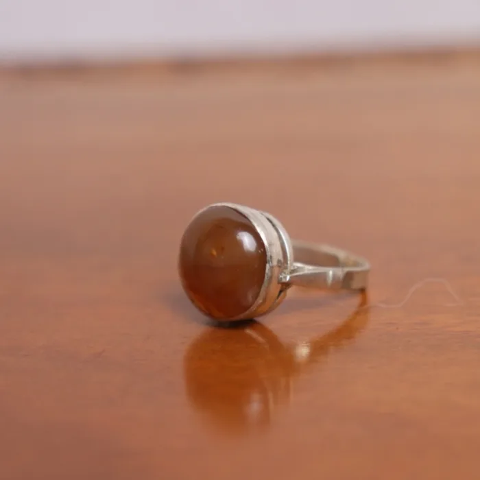 Kashmiri Traditional Antique Silver Adjustable Ring - Natural Aqeeq Stone - Image 2