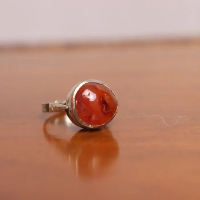 Traditional Antique Silver Natural Aqeeq Stone Ring