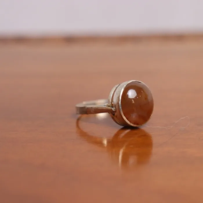Kashmiri Traditional Antique Silver Adjustable Ring - Natural Aqeeq Stone