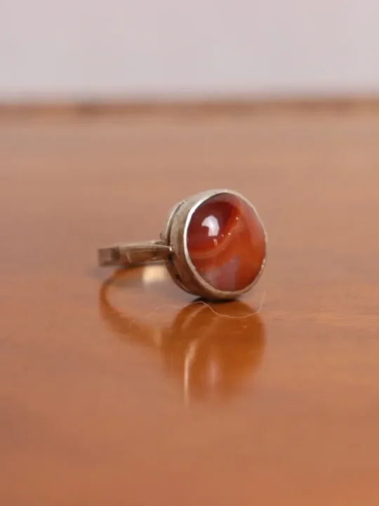Traditional Antique Silver Adjustable Ring - Natural Aqeeq Stone