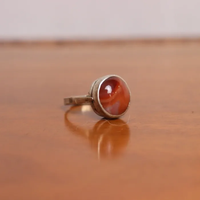 Traditional Antique Silver Adjustable Ring - Natural Aqeeq Stone