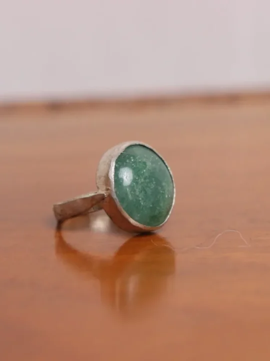 Traditional Antique Natural Jade Stone Adjustable Silver Ring