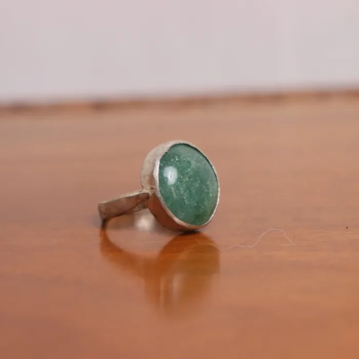 Traditional Antique Natural Jade Stone Adjustable Silver Ring