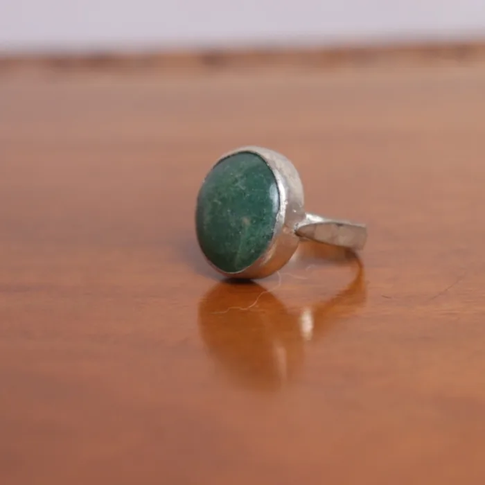 Traditional Antique Natural Jade Stone Adjustable Silver Ring - Image 2
