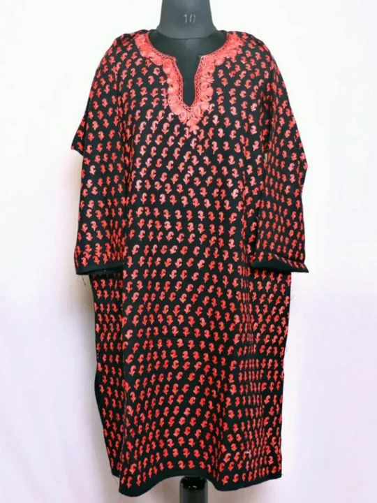 Afsheen Black Cashmilon Pheran with All - Over Badami Aari Design