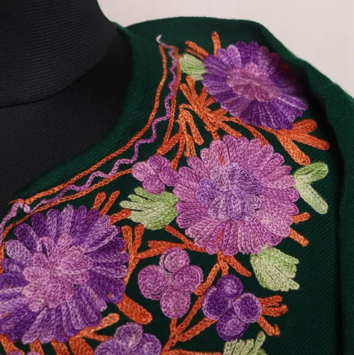 Hina Green Cashmilon Pheran with Aari Detailing - Image 3