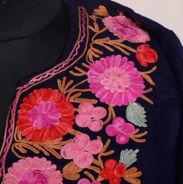 Dark Blue Cashmilon Pheran with Aari Work - Image 3