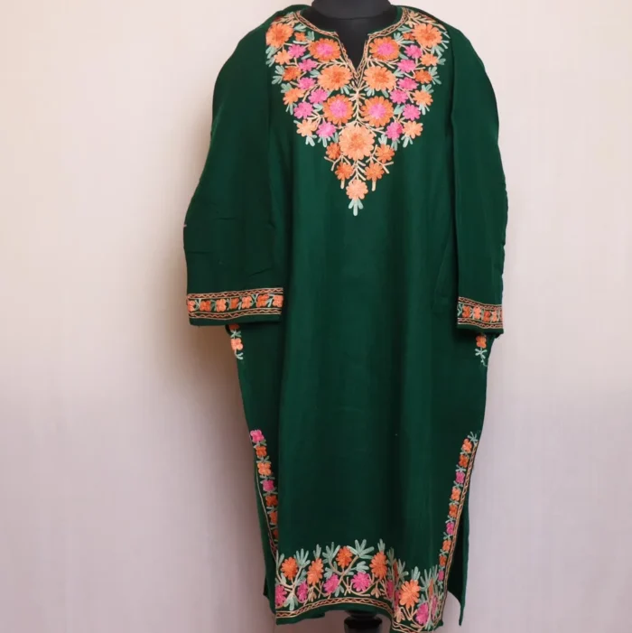 Mahi Green Cashmilon Pheran with Aari Detailing