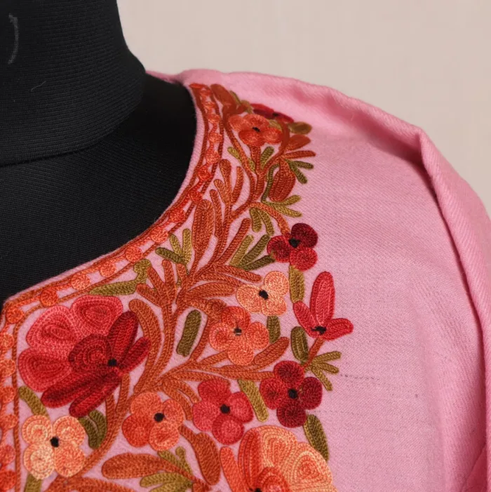 Pink Raffal Kashmiri Pheran with Heavy Daaman Embroidery - Fatima Collection - Image 3