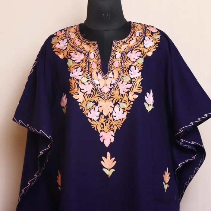 Elegant Blue Winter Cashmilon Kaftan Set With Aari Embroidery - Image 2