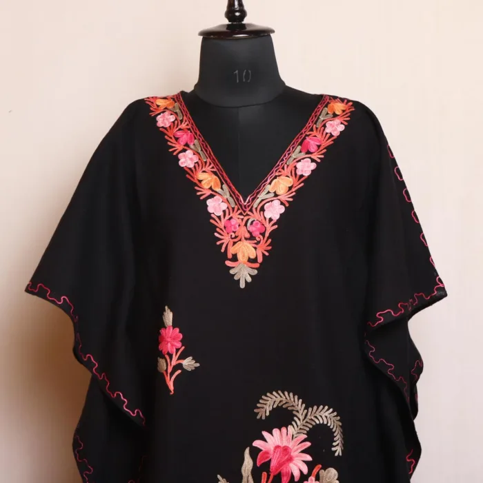 Fareed Black Winter Cashmilon Kaftan Set With Aari Embroidery - Image 2