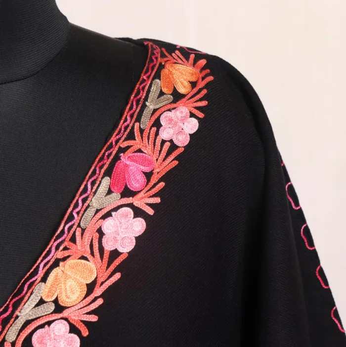 Fareed Black Winter Cashmilon Kaftan Set With Aari Embroidery - Image 3