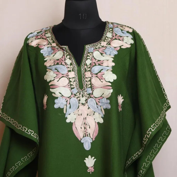 Bazila's Green Cashmilon Kaftan Set With Aari Embroidery - Image 2