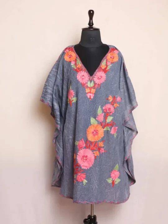 Grey Bisma Aari Embroidered Summer Short Kaftan
