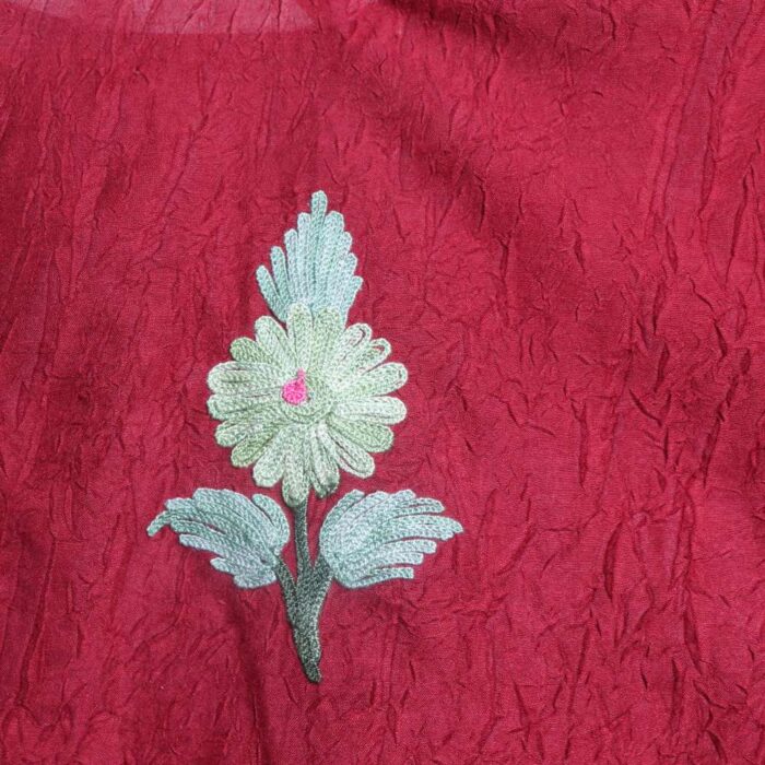 Aria's Maroon Summer Short Cotton Kids Kaftan - Floral Aari Embroidered - Image 4