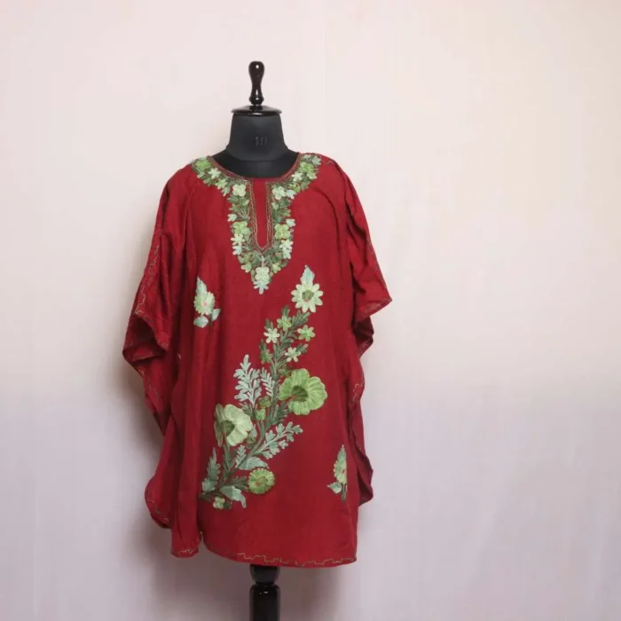 Aria's Maroon Summer Short Cotton Kids Kaftan - Floral Aari Embroidered