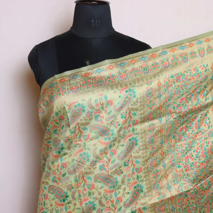 Lavish Green Lokut Badami Salma Kani with Zari Saree - Image 3