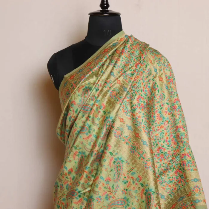 Lavish Green Lokut Badami Salma Kani with Zari Saree - Image 2