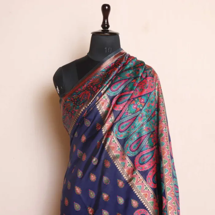 Blue Bodh Badami Salma Kani with Zari Saree - Image 2