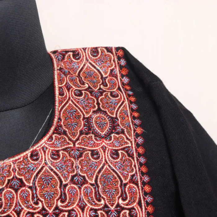 Black Cashmilon Pheran with Needlework Embroidery - Image 2
