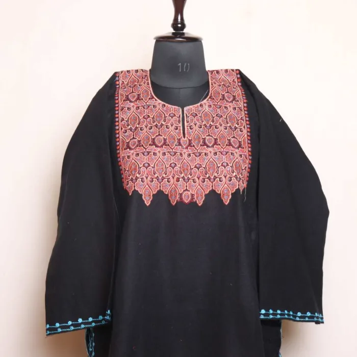 Black Cashmilon Pheran with Needlework Embroidery