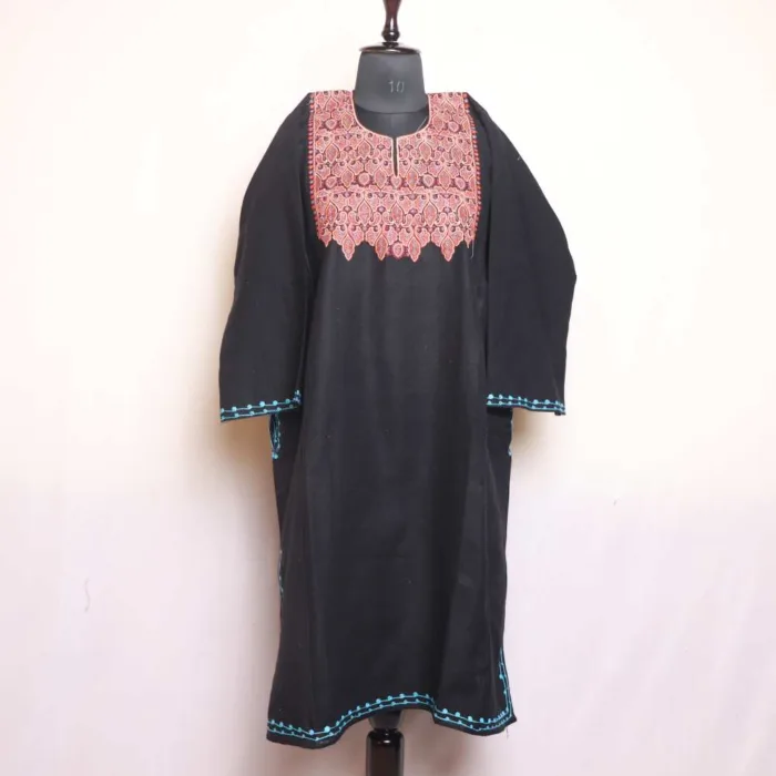 Black Cashmilon Pheran with Needlework Embroidery - Image 3