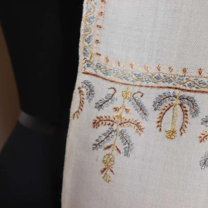 Classy White Muffler with Hand Sozni Embroidery - Classic Charm - Image 4