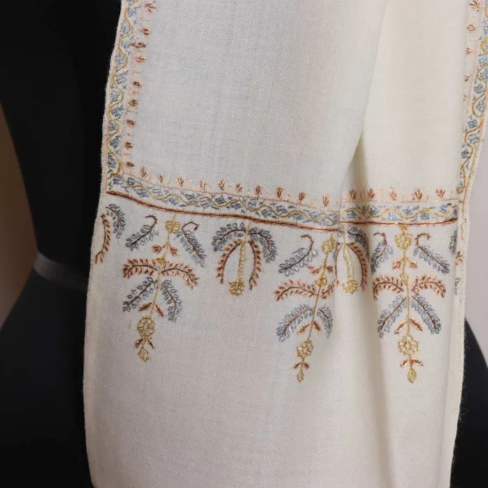 Classy White Muffler with Hand Sozni Embroidery - Classic Charm - Image 3