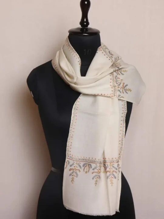 Classy White Muffler with Hand Sozni Embroidery - Classic Charm
