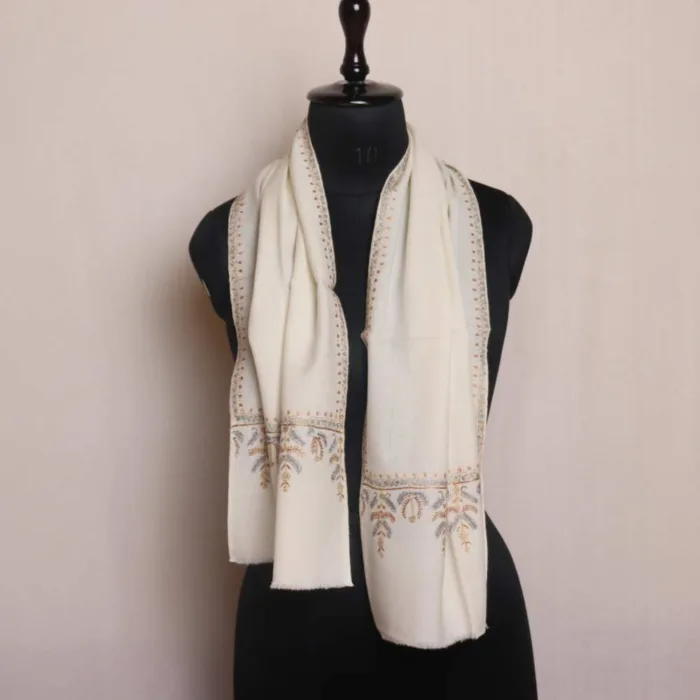 Classy White Muffler with Hand Sozni Embroidery - Classic Charm - Image 2