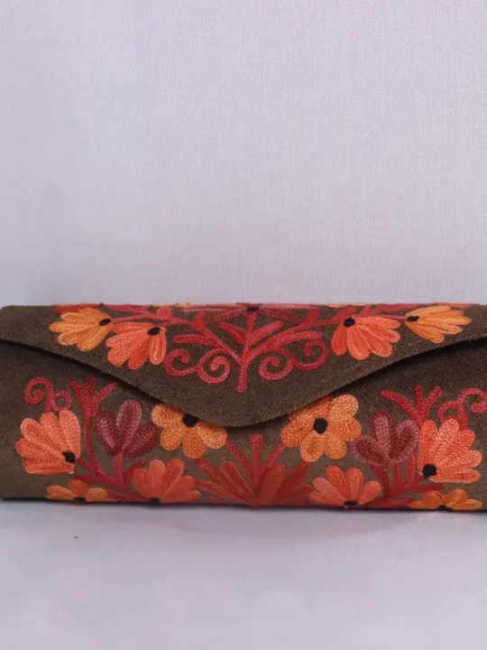Brown Velvet Round Clutch Bag - Stylish Aari Embroidered