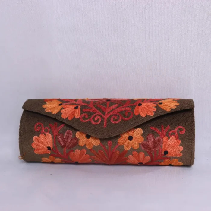 Brown Velvet Round Clutch Bag - Stylish Aari Embroidered